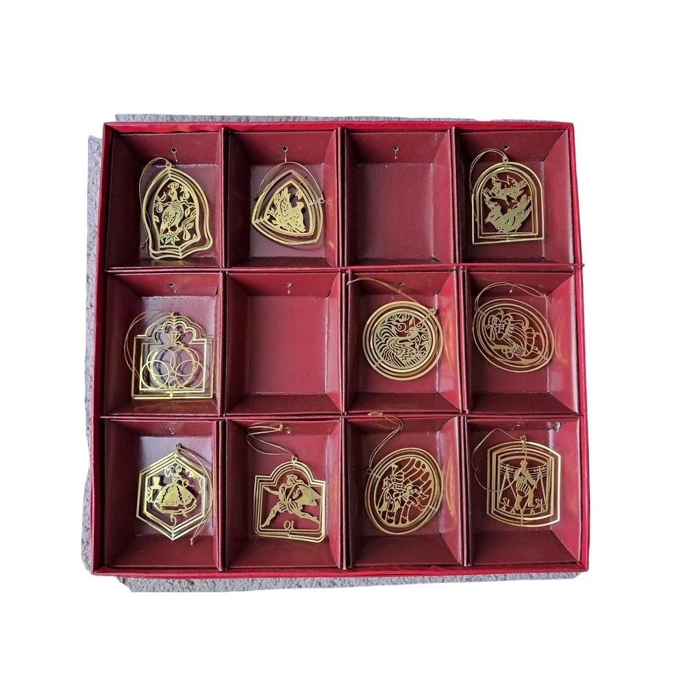 International Silver Co 12 Days of Christmas Solid Brass Ornaments Set & Extras